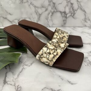 Svegan Womens Block Heel Sandals Size 38 Brown Square Toe Vegan Leather